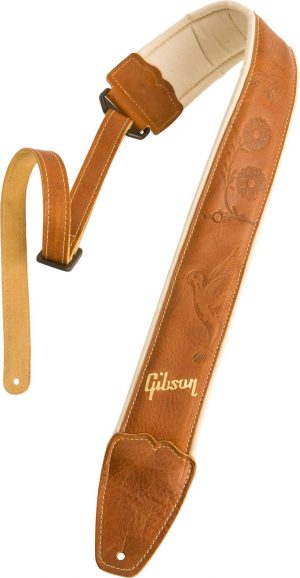 GIBSON MONTANA EMBOSSED LEATHER GUITAR STRAP TAN